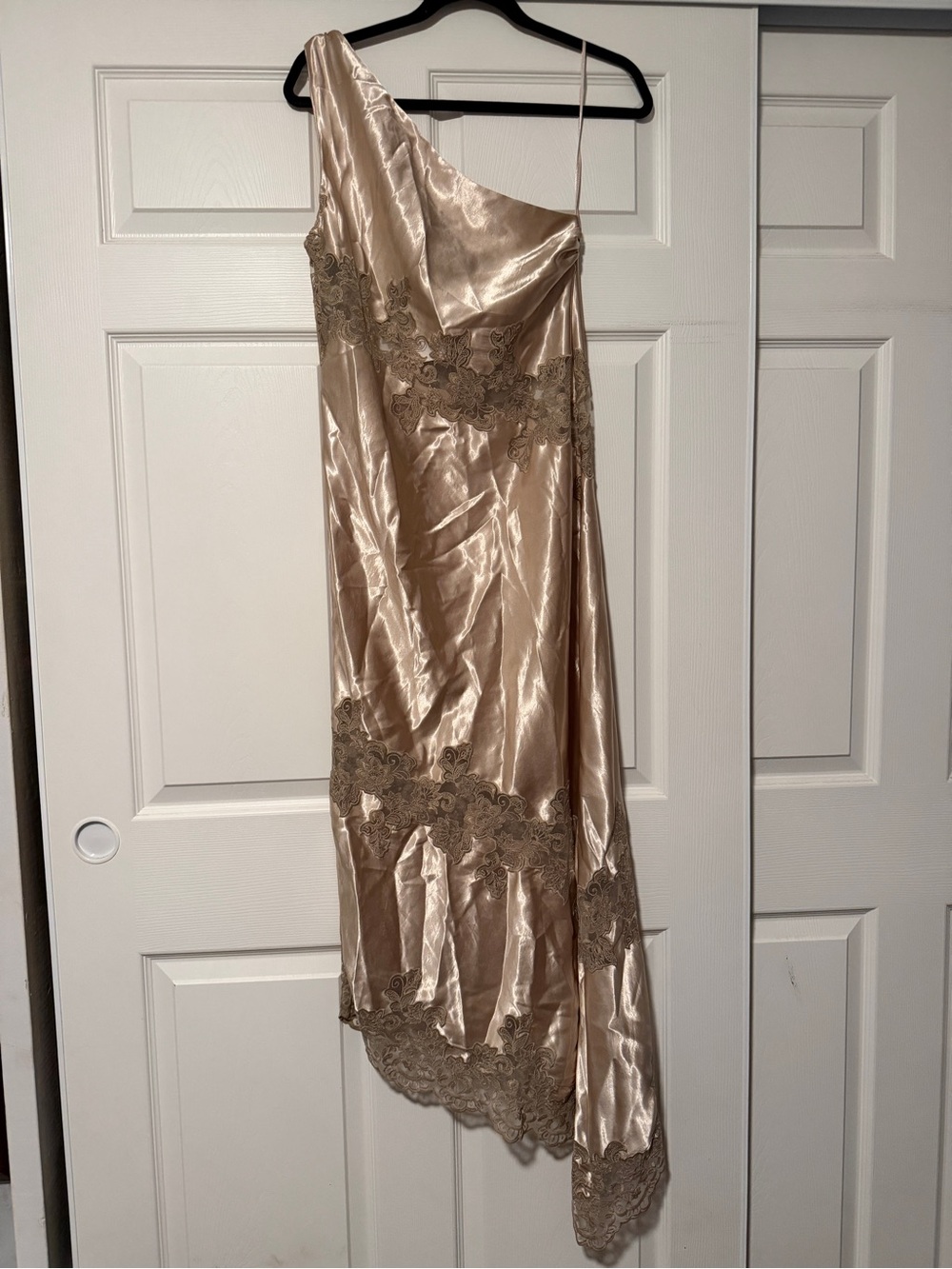 Zara ZW Collection Asymmetrical Satin Lace Dress One Shoulder Ethereal Budoir